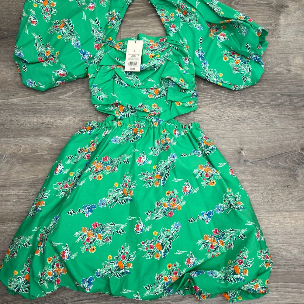 a new day Green Floral Cutout Casual Dress